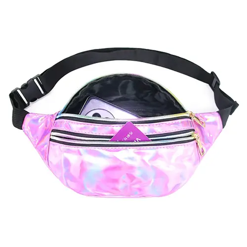 Holographic Waist Bag with Adjustable Strap and Metallic Finish